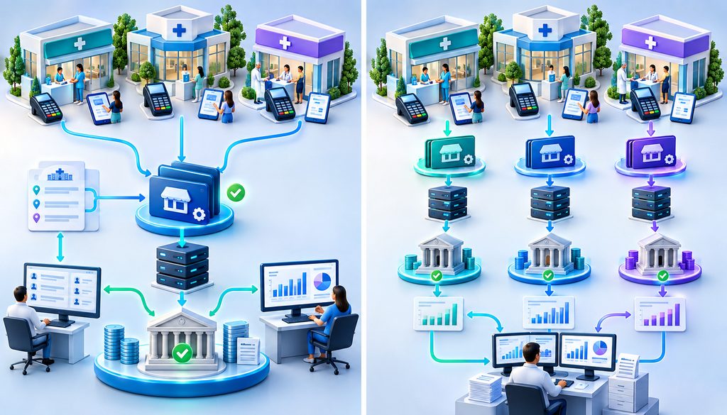 One centralized MID compared with separate MIDs for medical practice locations