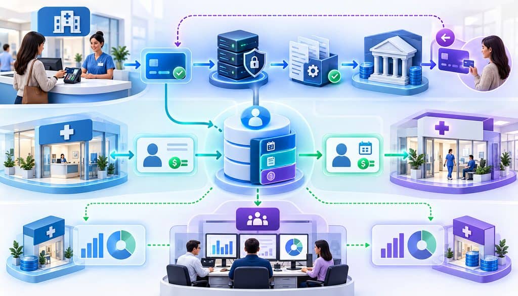 Cross-location patient payment, credit allocation and refund workflow